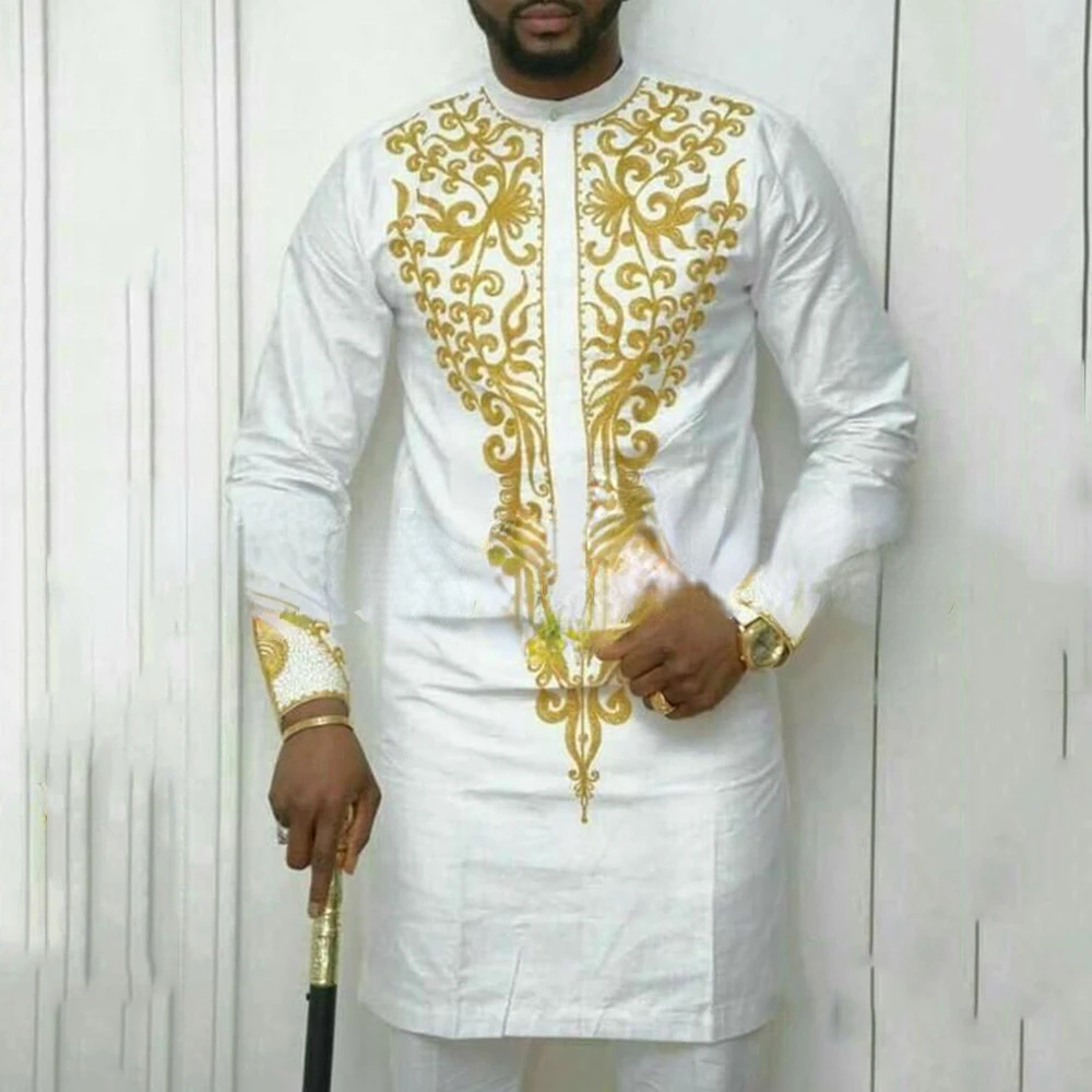African Islamic Clothing Robe Ethnic Style Men's Spring and Autumn Muslim Clothing Embroidered Mid Length Shirt 2023 New