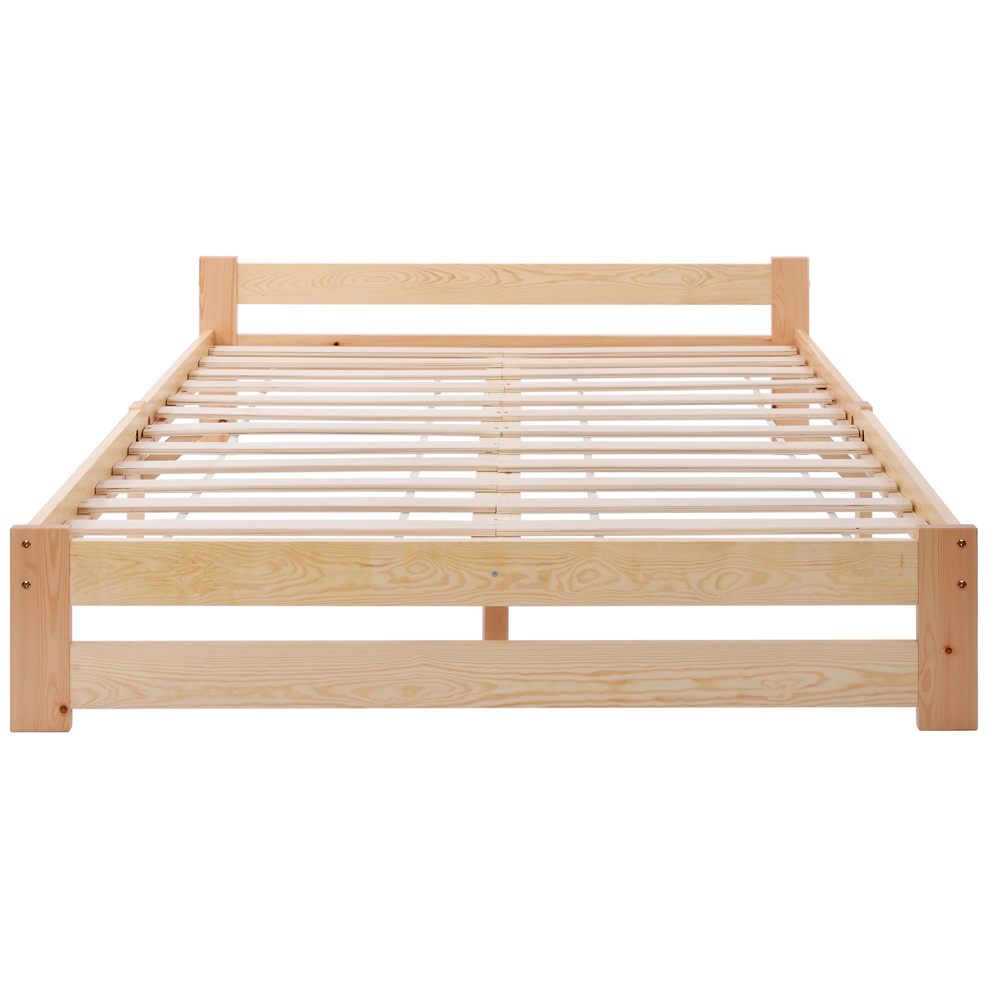 140X200CM Solid Wood Bed Natural Bed with Headboard Slatted Frame for Adults, Children, Teenagers Dormitory Bedroom Furniture