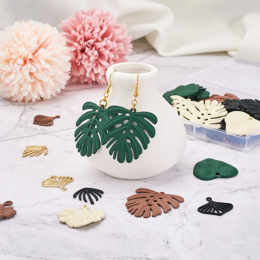 40Pcs Mixed Zinc Alloy Pendant Colorful Leaf Charms For DIY Jewelry Dangle Earrings Making Accessories