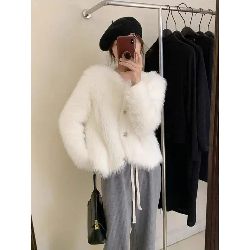 

Imitation Mink Fleece Knitted Coat Women's 2023 Autumn/Winter New French Advanced Sweater pink cardigan Women