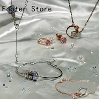 2025 New Trend Fine Jewelry Sets Charming Pink Blue Pendant Crystal Luxury Necklace Bracelet Earrings Women's Anniversary Gift