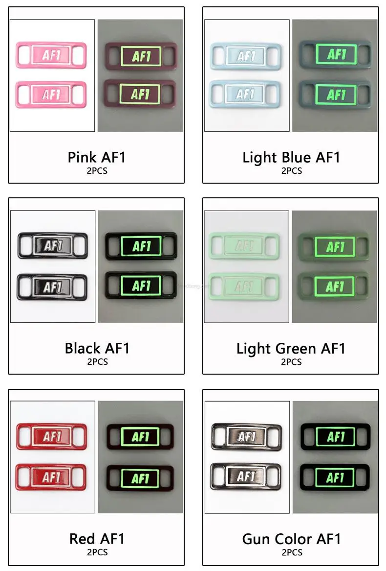 Fluoreszierende AF1-Schuhanhänger, leuchtende Schnürsenkel, Schnalle, hochwertige Metall-Schnürsenkel, Dekorationen, Chapa Air Force 1, Sneaker-Schuhzubehör – Detail 9