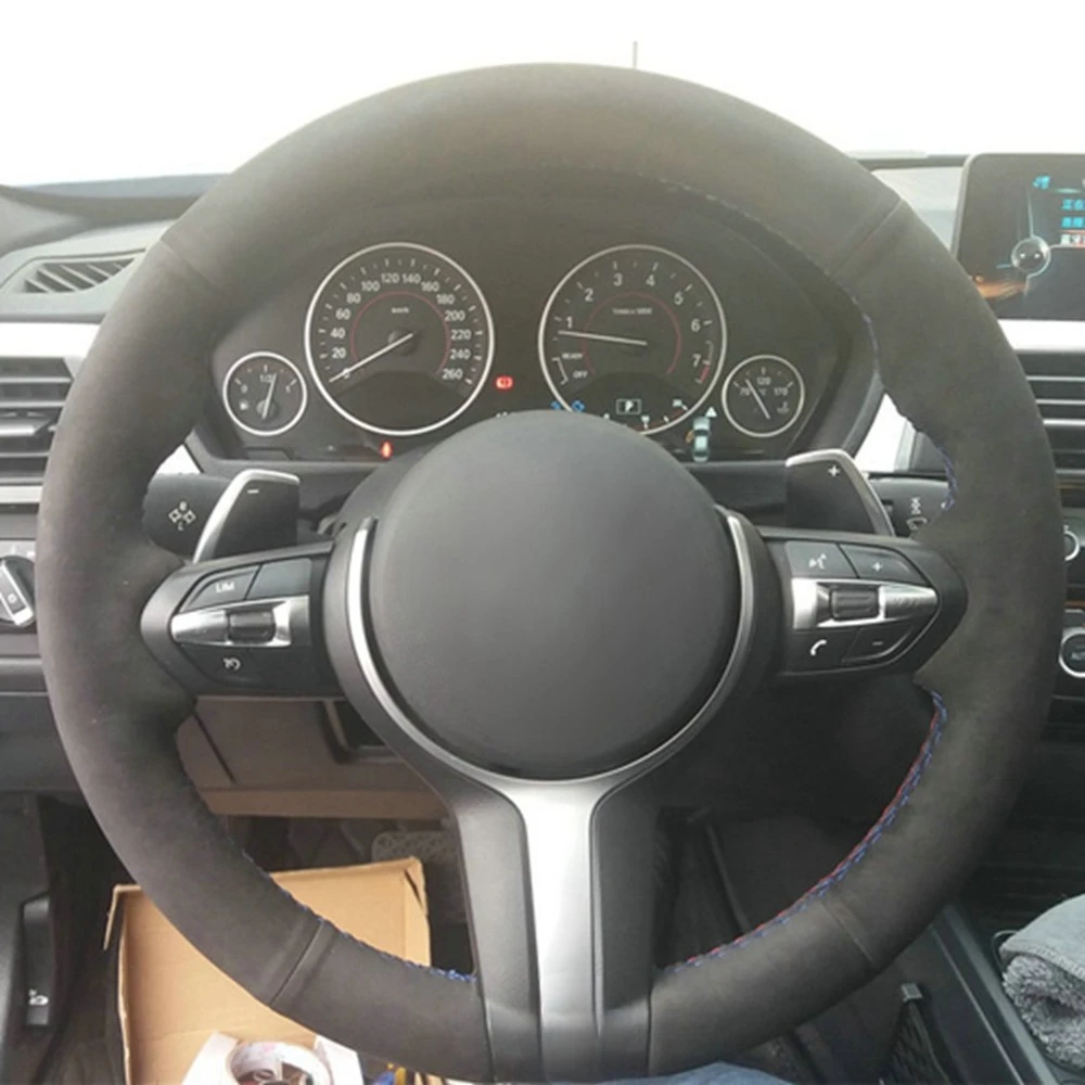 Black Suede Leather Car Steering Wheel Cover for BMW F87 M2 F80 M3 F82 M4 M5 F12 F13 M6 F85 X5 M F86 F33 X6 M F30 Sport steering wheel cover
