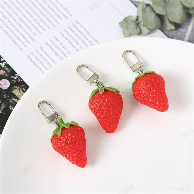 Strawberry Keychain Wristlet Cute Key Fob Strawberry 