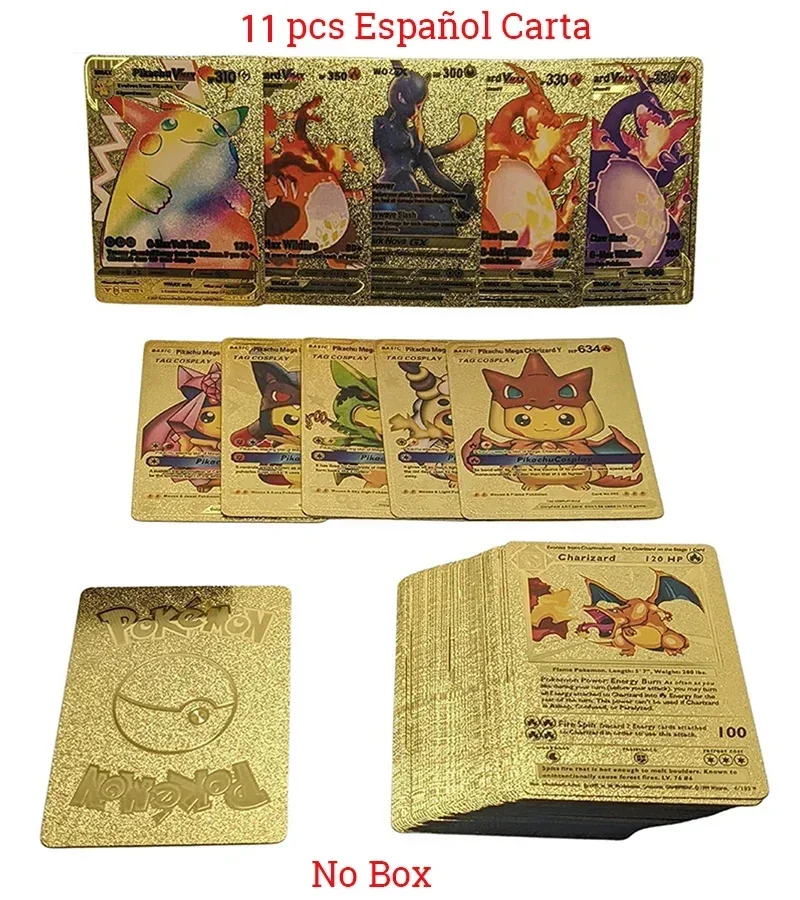 thumbnail image 1 of 11-110Pcs Cards Gold Foil Golden Letters English Spanish French German Game Card Metalicas Charizard Vmax Gx Series Gift, 1 of 5
