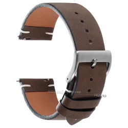 Vintage Leather Quick Release Watch Band - Handmade Cowhide Strap with Elegant Stitching - 22mm (Dark brown belt)
