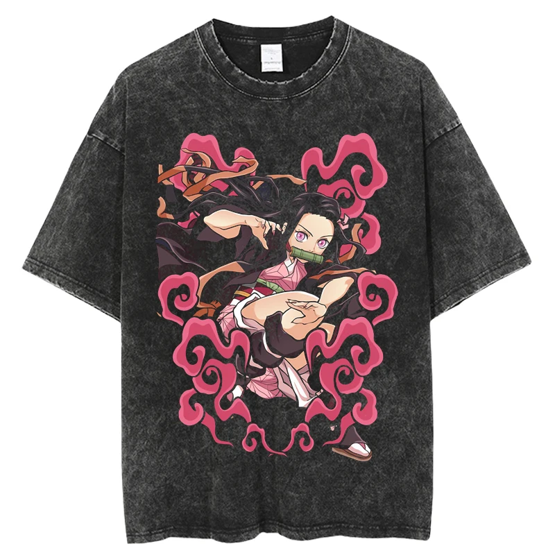 

Japanese Anime Kimetsu no Yaiba Washed T Shirt Cool Graphic Summer T-shirt Manga Streetwear Tshirt Hip Hop Vintage T shirts