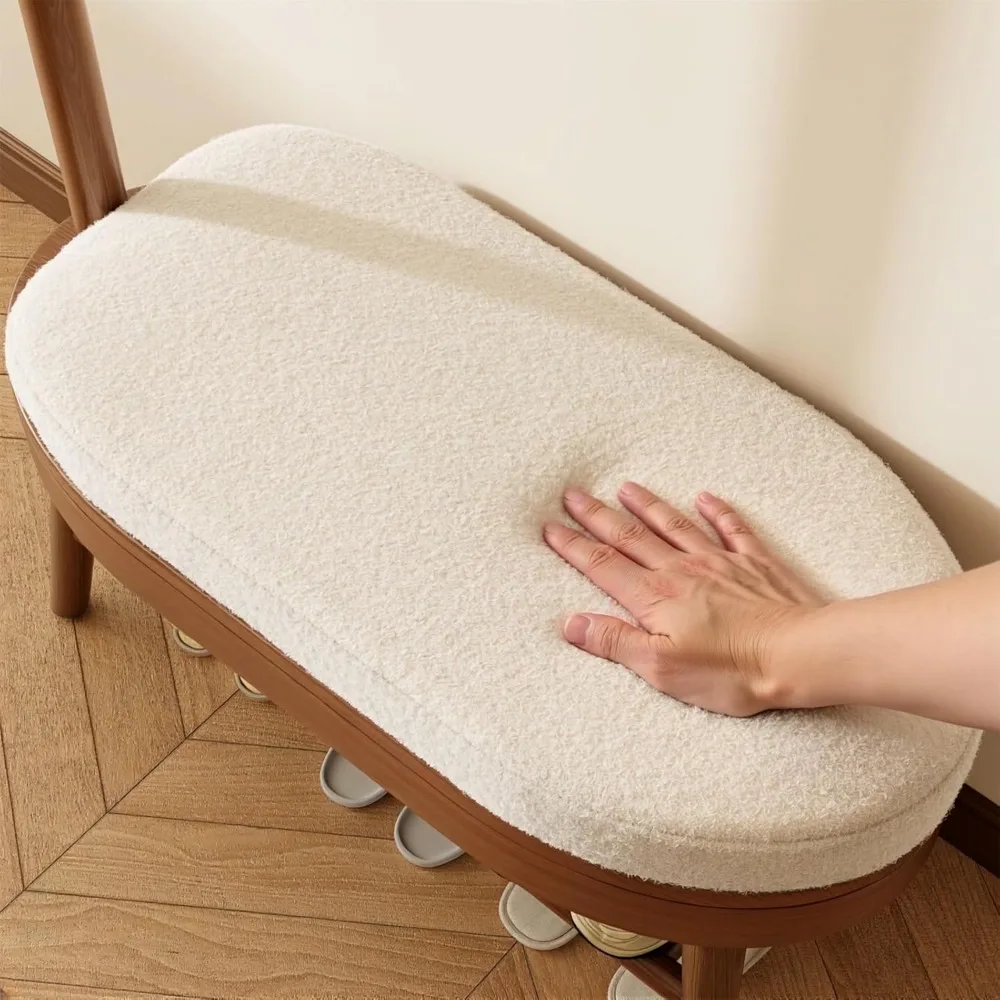 shoe bench entryway, coat rack with storage, coat rack and shoe rack, wooden narrow bench（walnut）