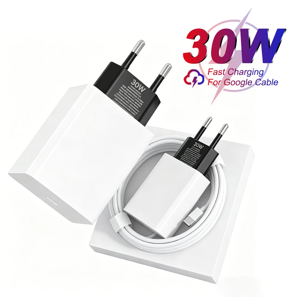 30W Rapid Charger with USB-C Cable and Charging Accessories