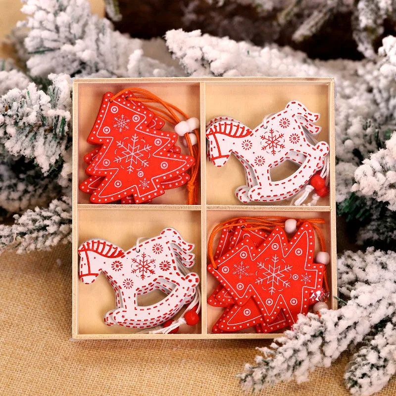 thumbnail image 1 of 12/9 piezas de copos de nieve colgantes de madera para Navidad, adornos colgantes para árbol de Navidad, decoraciones navideñas para el hogar, regalo de Navidad, Año Nuevo 2023, 1 of 5