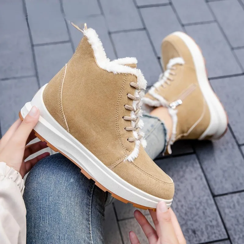 New Wedges Snow Ankle Boots Winter Casual Warm Side Zipper Platform Shoes for Women Plush Non Slip Female Footwear Botas Mujer