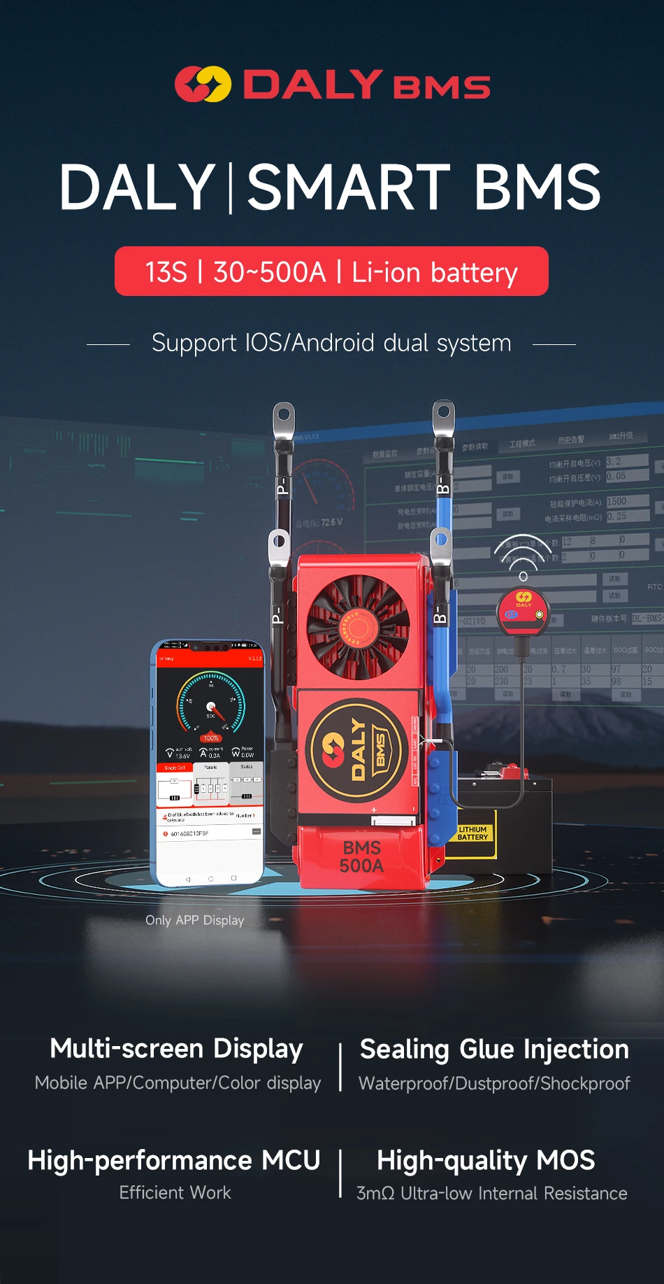 Daly-Smart BMS para Bateria de Lítio, Li-ion