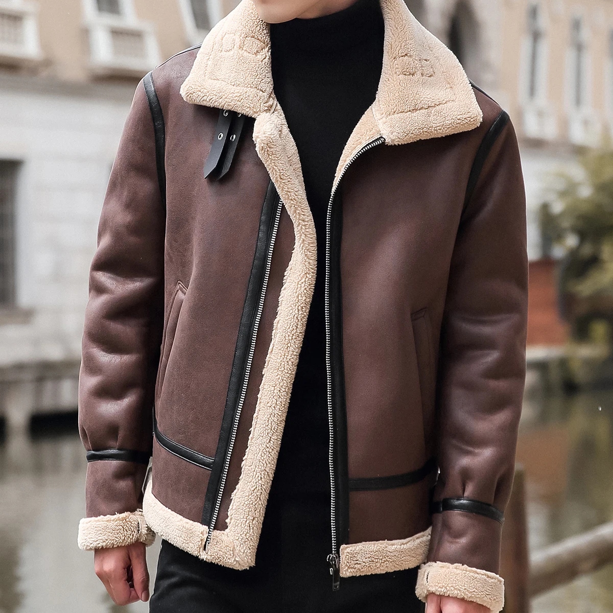Lamb Cashmere PU Leather Jacket Mens Plus Velvet Men Winter Warm Motorcycle Thickened Leather Coat Man Fleece PU Coats leather jackets men winter jacket