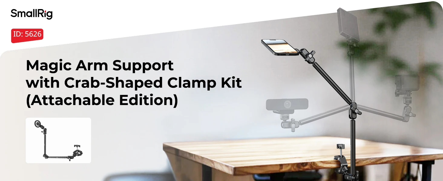 SmallRig Magic Arm-Unterstützung mit krabbenförmigem Klemmset für MagSafe-Telefonkamera, Actionkamera, universelles Desktop-Aufnahmen -5626 – Detail 1
