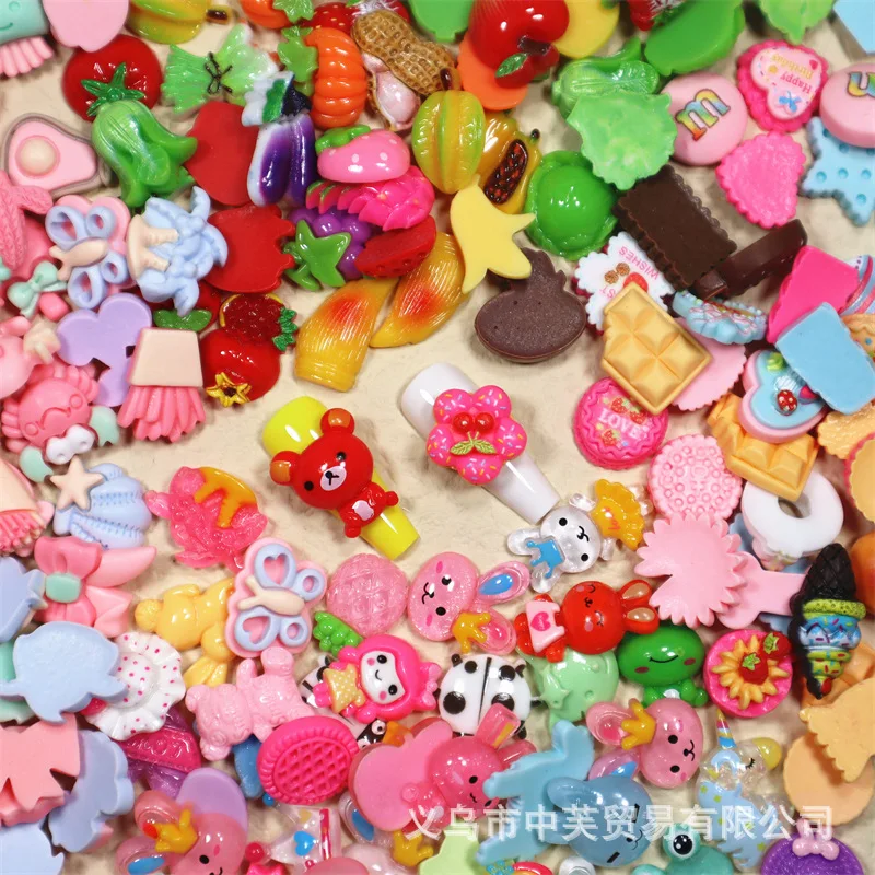 

60pcs/Lot Large Size Nail Charms Kawaii Cartoon Bear Resine Nail Sticker 3D Rhinestone for Nails