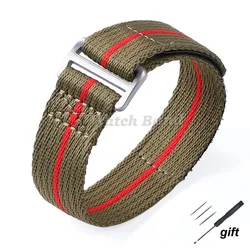 Premium Canvas Nylon Strap - Sport Watch Band 20mm 22mm, Unisex Bracelet Belt - L (Green - Red)
