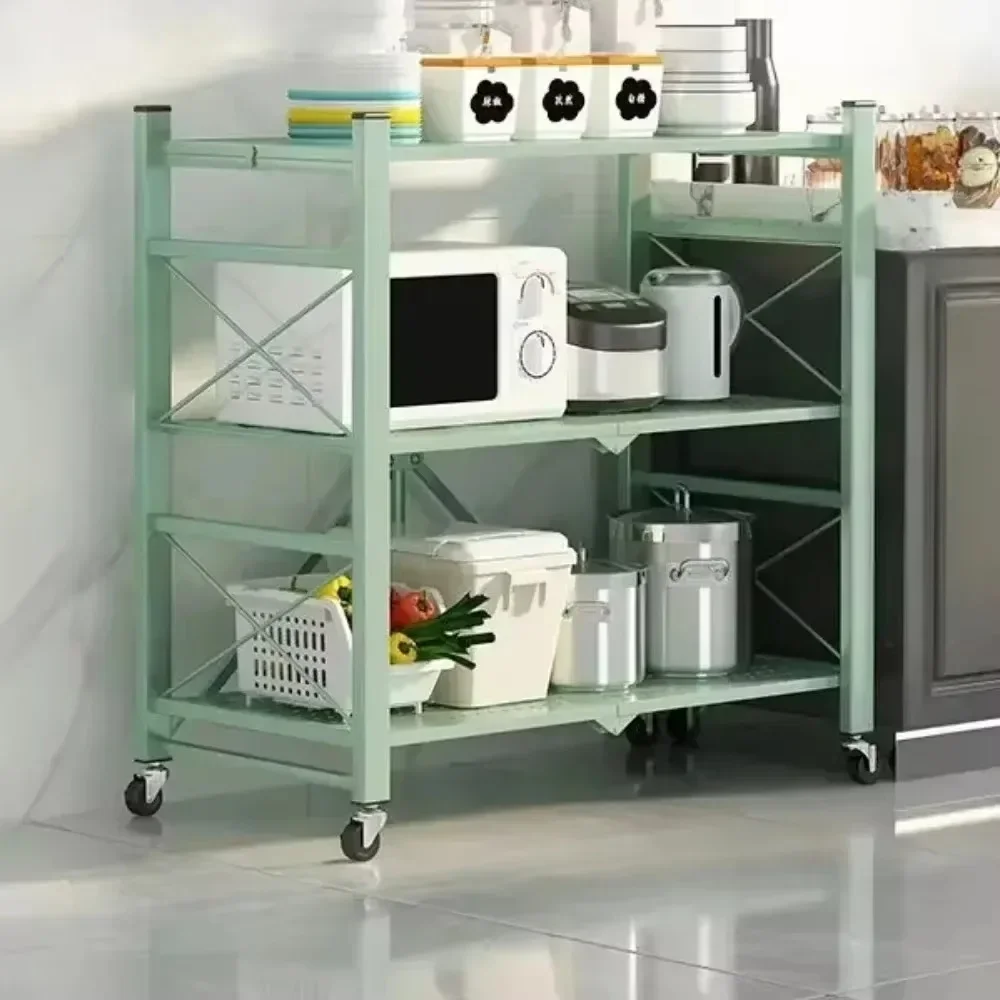 Iron Frame Kitchen Storage Multilayer Rack Foldable Display Shelf with Wheels Installation-free Display Supplies Organizer Rack