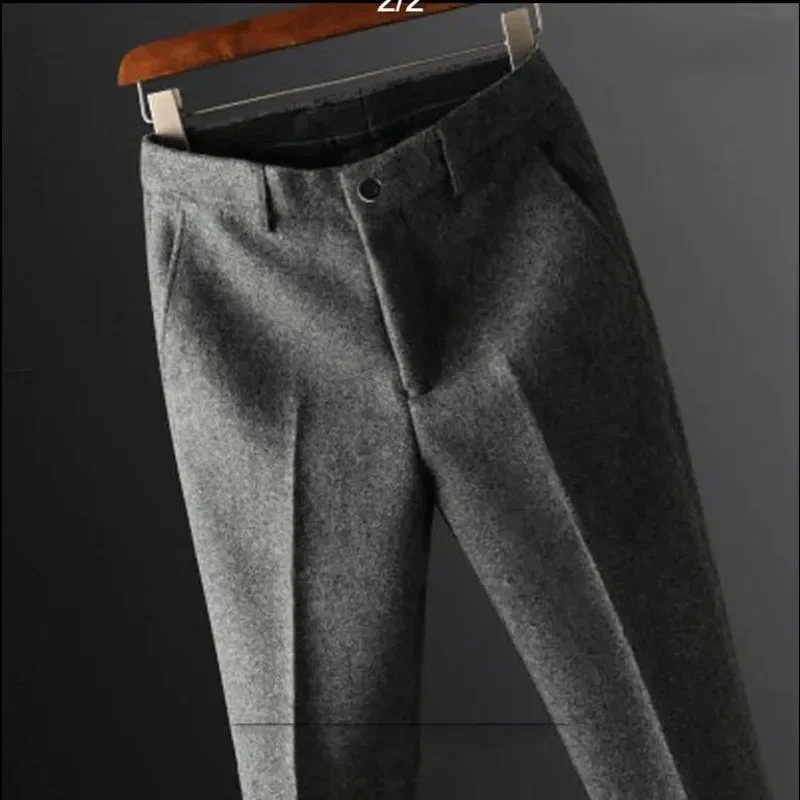 Autumn Winter Men's Suit Pants Fashion Business Casual Woolen Suit Pants Male Straight Formal Trousers F202 stretch pants,business pants,suit pants