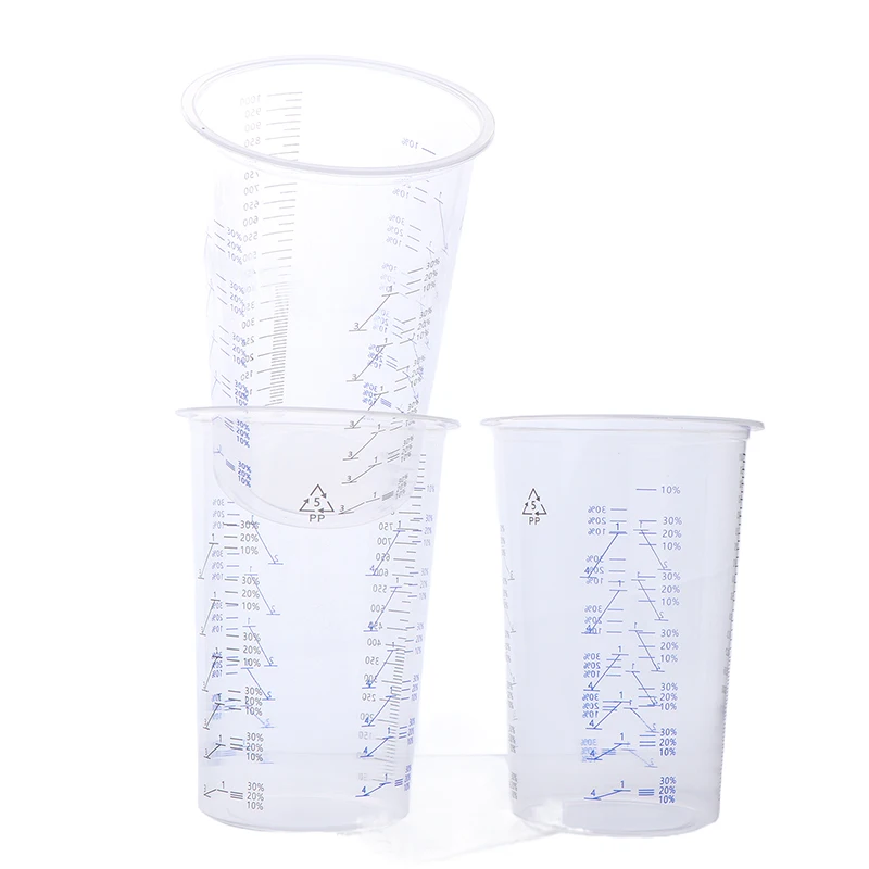 새로운 10 Pcs 페인트 혼합 교정 컵 플라스틱 페인트 혼합 컵 1000Ml 페인트 및 액체의 정확한 혼합을 위한 혼합 용기