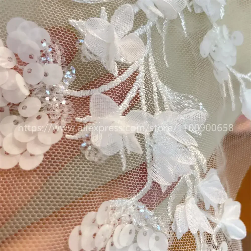 3D Beaded Lace Applique for Wedding Dress Decoration, Sequin