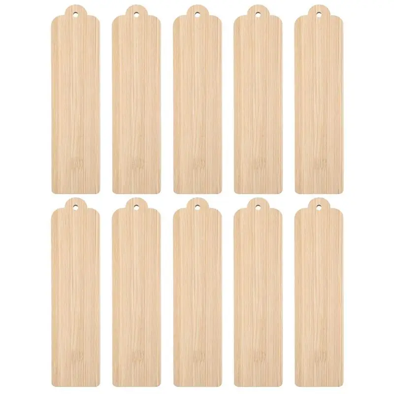 10pcs Wood Blank Bookmarks Unfinished Wood Tags Painting Craft Bookmarks DIY Carved Graffiti Bamboo Board Material Bookmarks