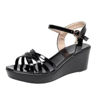 Small Size 33-43 Fashion Soft Leather Sandals Women's High Heels Shoes Summer 2026 Thick Platform Wedges Sandals for Office Mom - Image 6