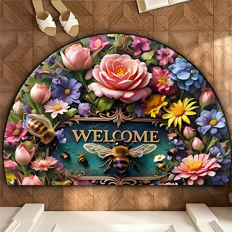 Floral Semi-Circle Door Mat 4
