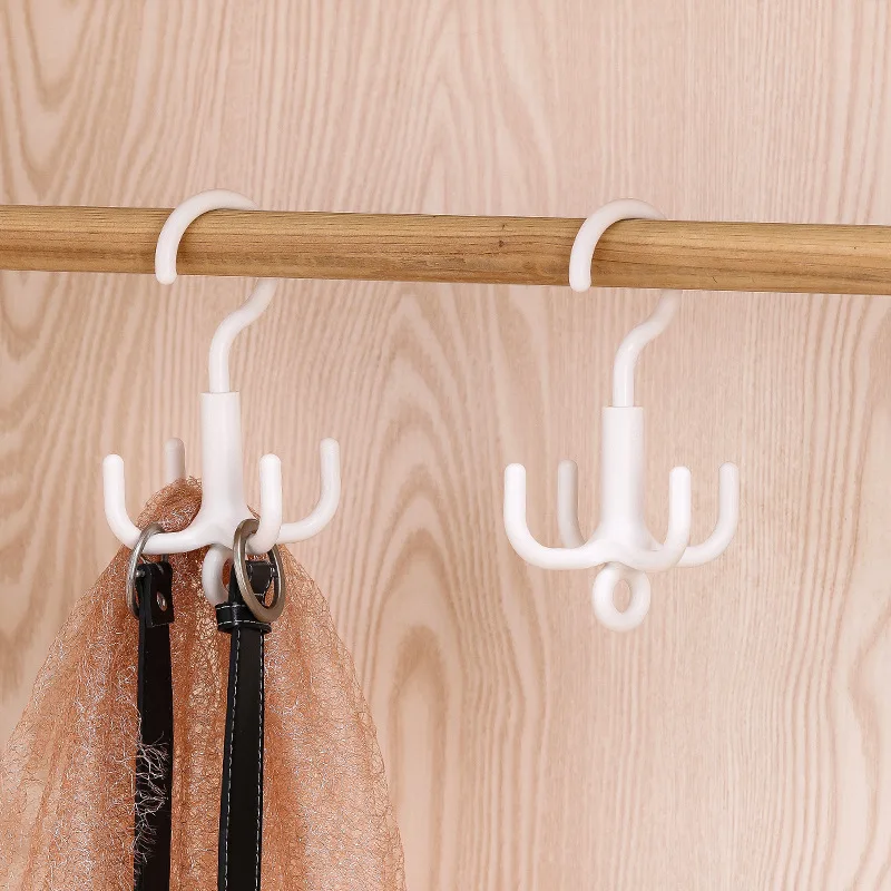 Multifunctional Punch Free 4-Claw Rotating Plastic Hook, Rotation Coat Hanger, Belt Organizer, Scarf Storage Rack
