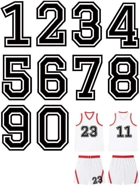 60-Pack Iron On Numbers for Jersey Customization, 8.5 Inches DIY Heat  Transfer Number Kit for Team Sports Shirts, Black and White