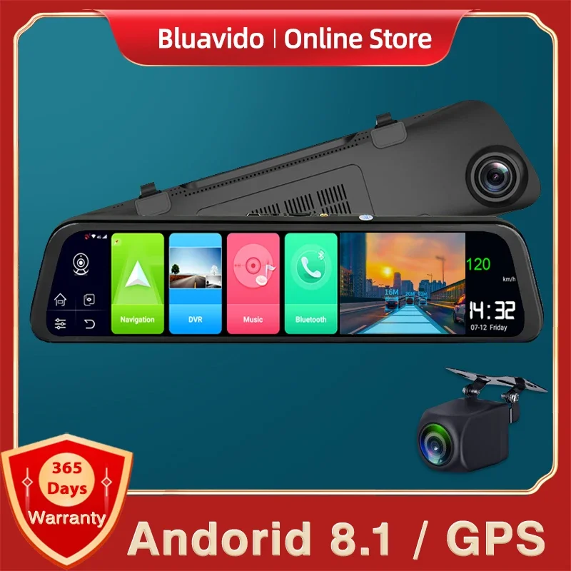 

Bluavido 12" IPS 4G ADAS Car Mirror Video Recorder Android GPS Navigation 1080P Dash Camera WiFi Remote Monitoring DVR Max 128G