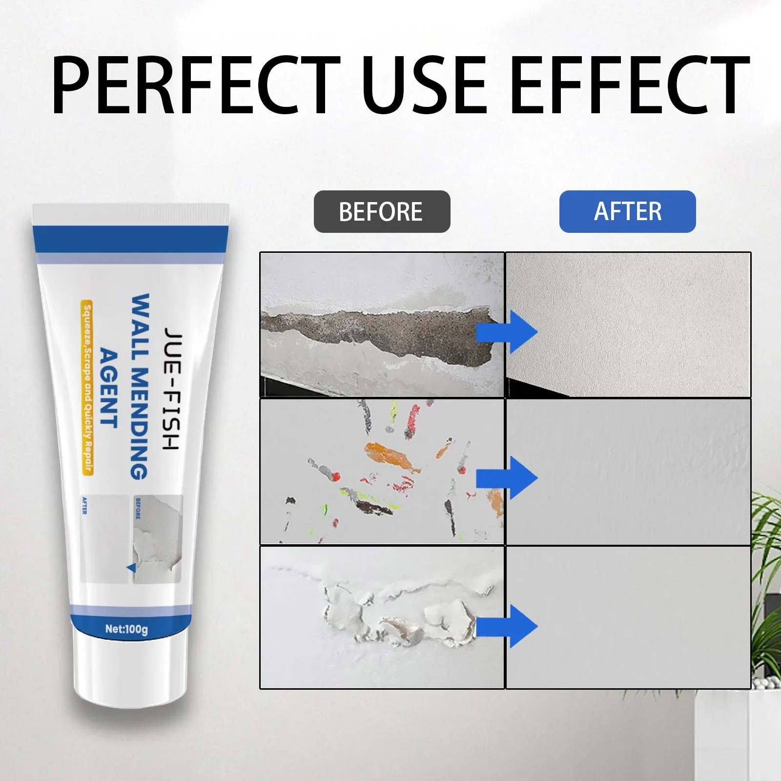 100g Wall Mending Agent Wall Repair Cream With Scraper Paint Valid Mouldproof Crack Nail Quick-Drying Patch Restore