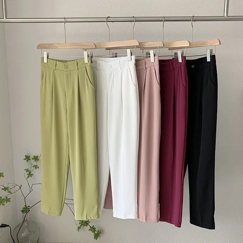 

Women's Thin Pants Spring and Summer Zipper Straight Ankle-length Pants Elegant Fashion Loose Notched Casual Suit