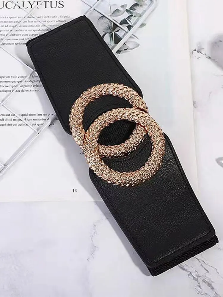 Ceinture élastique pour femme, ceinture double cercle en métal pour robe