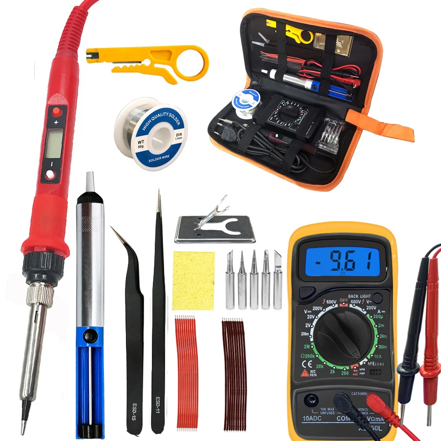 80W Digital Electric Soldering Iron 220V 110V Temperature  Adjustable LCD display Solder welding iron tool kit  Tips 60W/80W 60w 80w electric soldering iron temperature adjustable 220v 110v welding solder iron rework station soldering iron tips kit tool