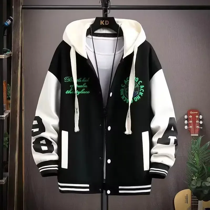 2024 Stitching Hooded Winter Jacket Men Korean Version All-match Earth Pattern Men Clothing Loose Single-breasted Youth Coats