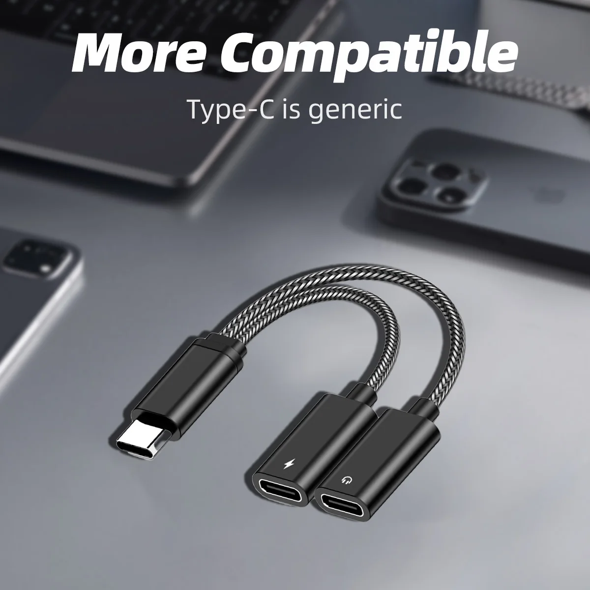 2 in 1 USB Type C - 3.5mm 헤드폰 및 충전기 어댑터, USB C - C Aux 오디오 잭 고해상도 DAC 및 고속 충전 케이블