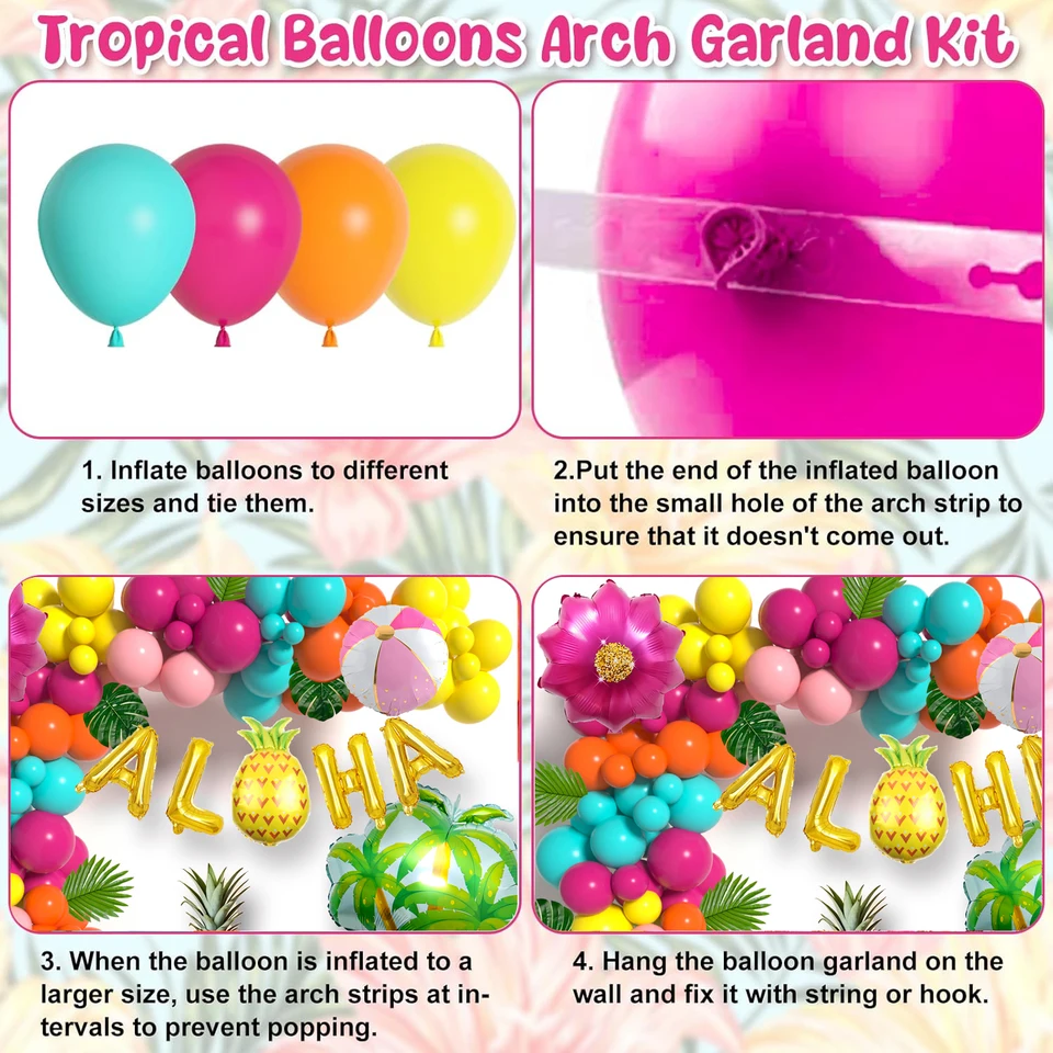 Tropical Balloon Arch Kit – Pink, Green, Orange, Gold, Teal & Yellow Balloons For Luau, Beach, Birthday Party - View #11