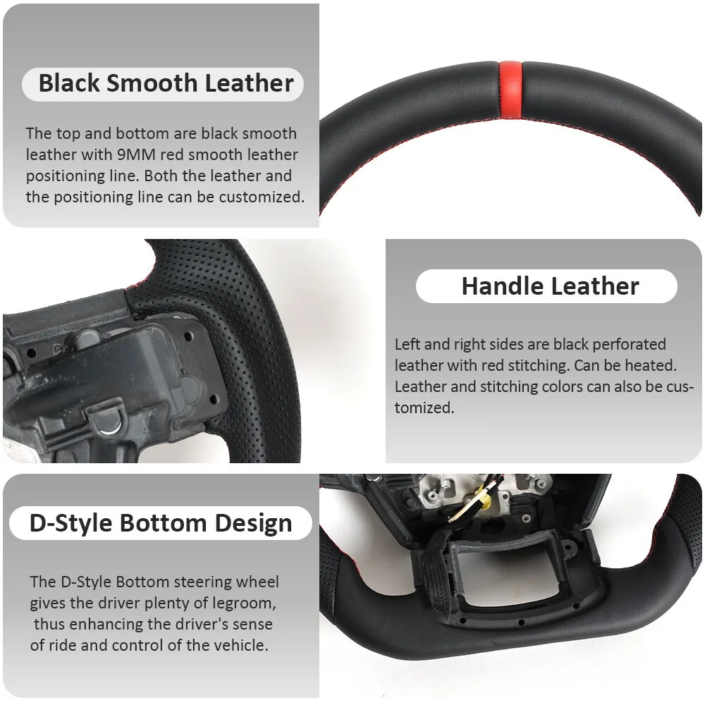 포드 랩터 F150 용 전체 가죽 스티어링 휠 2021 2022 2023 2024 블랙 천공 가죽 레드 스트라이프