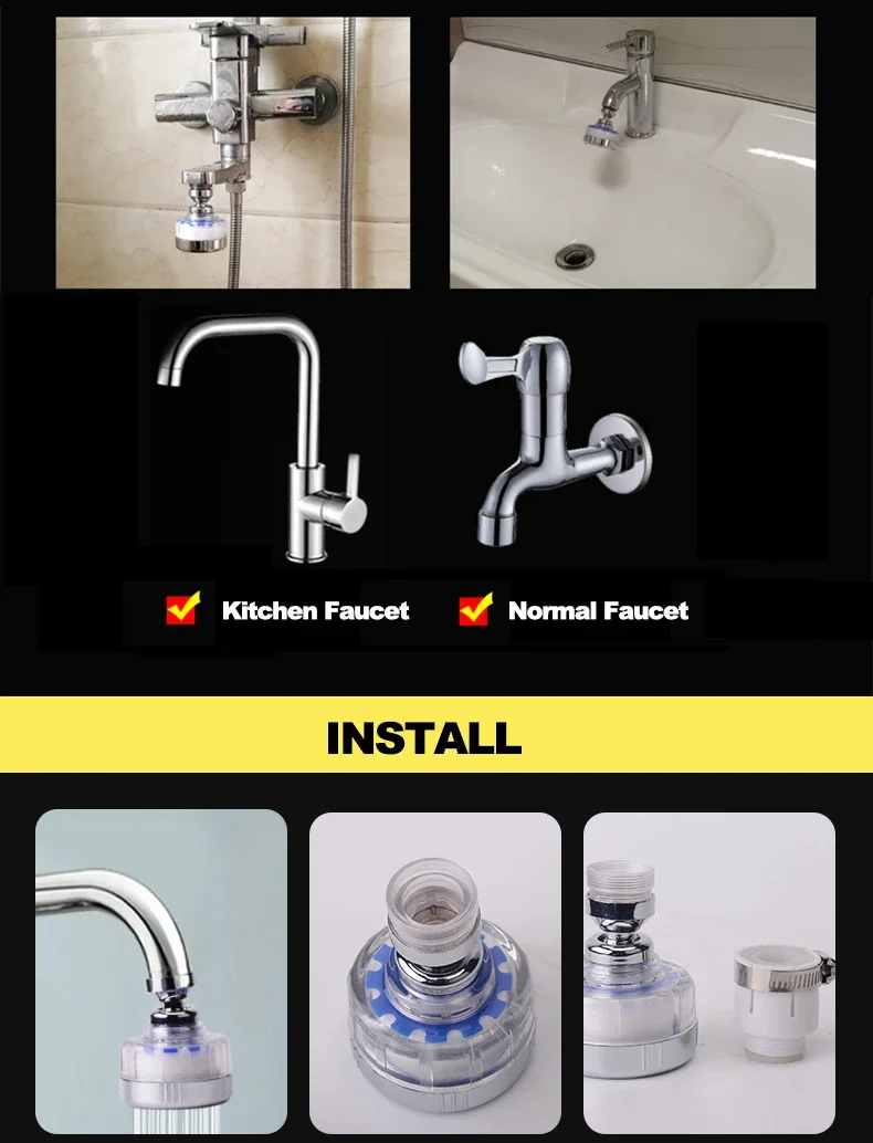 Description Picture 4 of itemWater Saving Kitchen Faucet Aerator Nozzle Tap Adapter Device Splashproof Water Filter Bubbler Swivel Head Bathroom Accessories