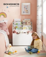 SONGMICS Kids Bookshelf and Toy Organizer, Toy Storage Chest and Bookcase with 3 Shelves, Storage Box with Wheels, Multipurpose 2
