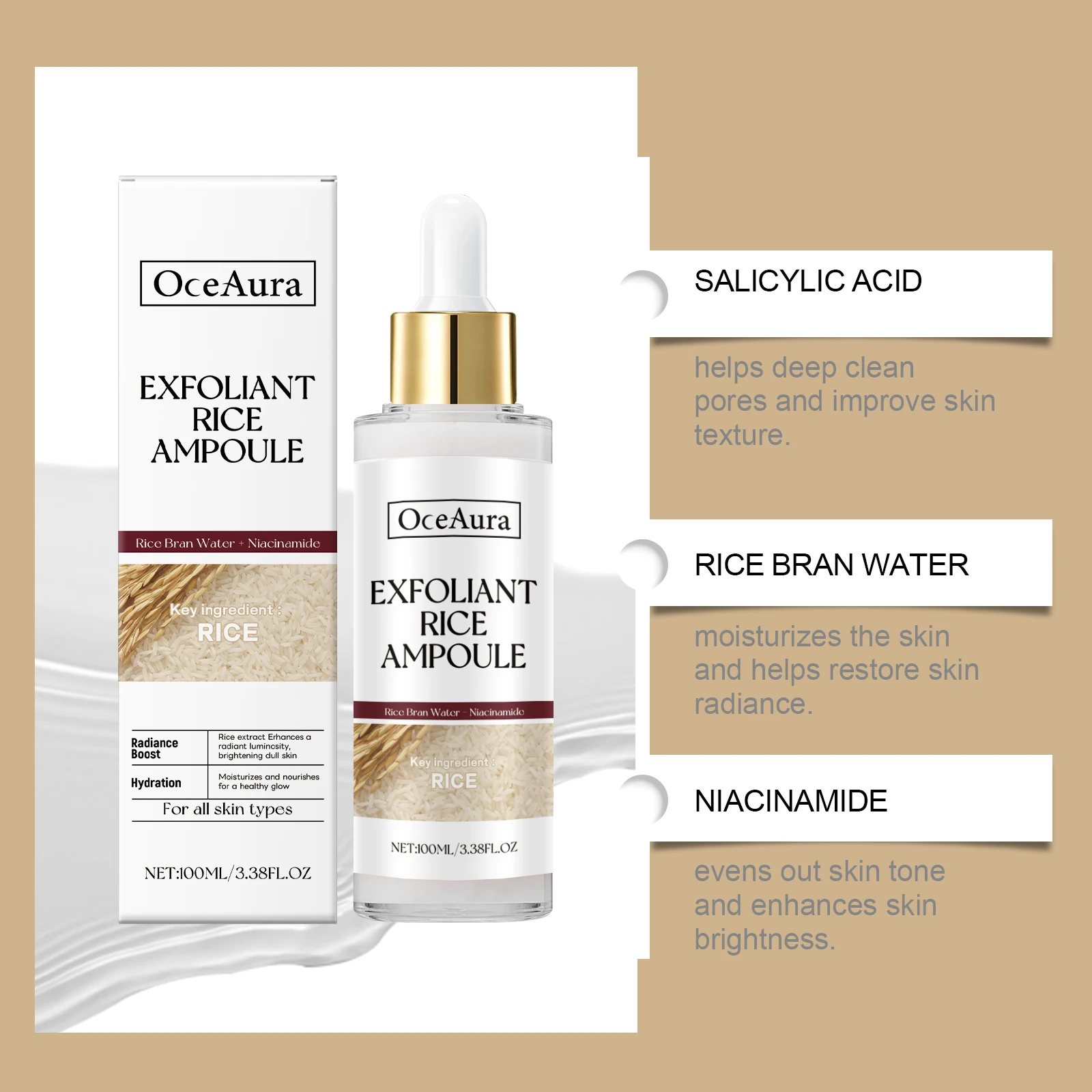 Rice Exfoliating Essence Dead Skin Removal Oil Control Brightening Moisturizing Nourishing Improve Roughness Nicotinamide Serum