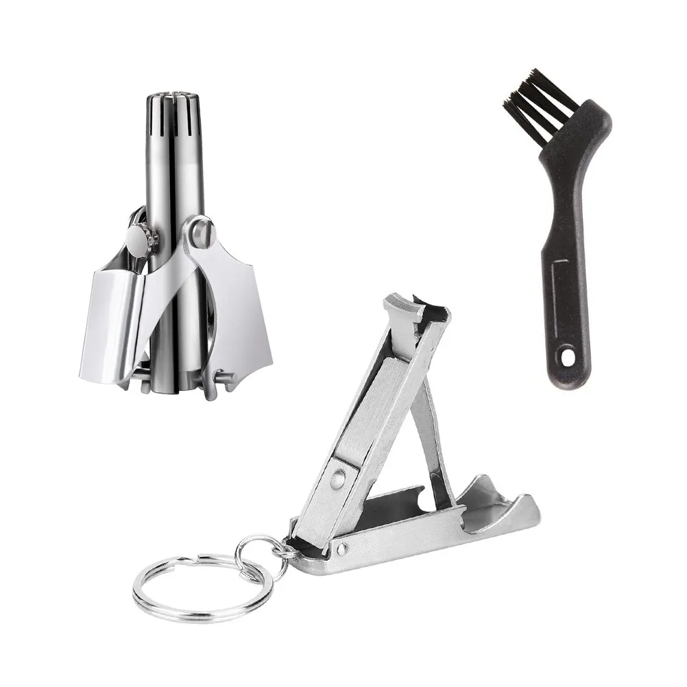 1 세트 코 헤어 트리머 세트 스테인레스 스틸 네일 커터 휴대용 소형 안전 무통 코 귀 헤어 그루밍 도구 세척 가능