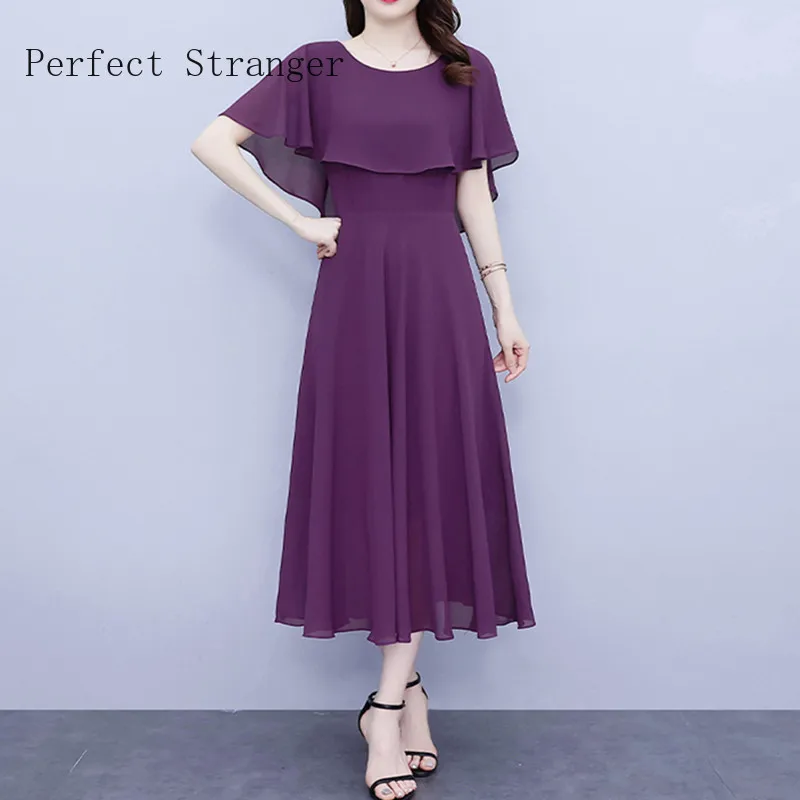   2022 Summer New Arrival Cape Style O-neck Solid Color Vestidos De Mujer Robe  Women Chiffon Long Dress Harajuku Dress Loose 5XL 