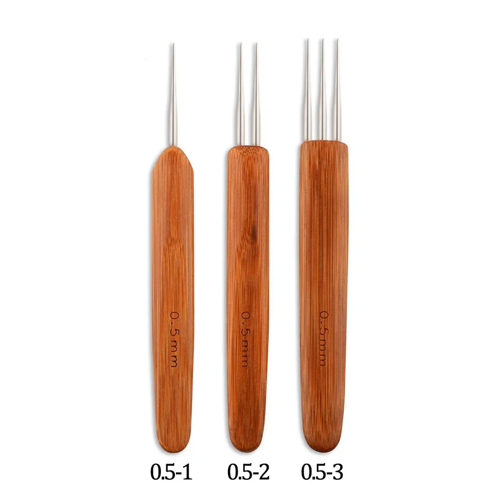 Hair Extensions Tool 1Pcs/Lot 1 Hook 2 Hooks 3 Hooks Three Style Dreadlock Needle For Braid 0.5Mm 0.75Mm Natural Bamboo Dread-Lock Hair Weaving