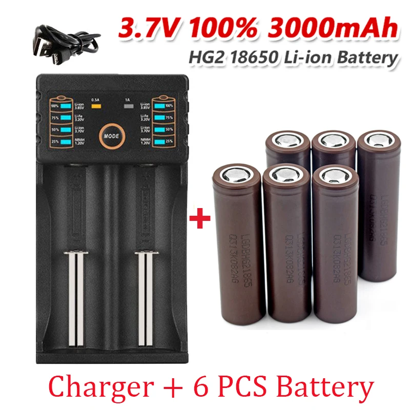 

100% neue Original HG2 18650 3000mAh batterie 18650 hg2 3.7 V entladung 20A gewidmet Für hg2 Power akku + ladegerät