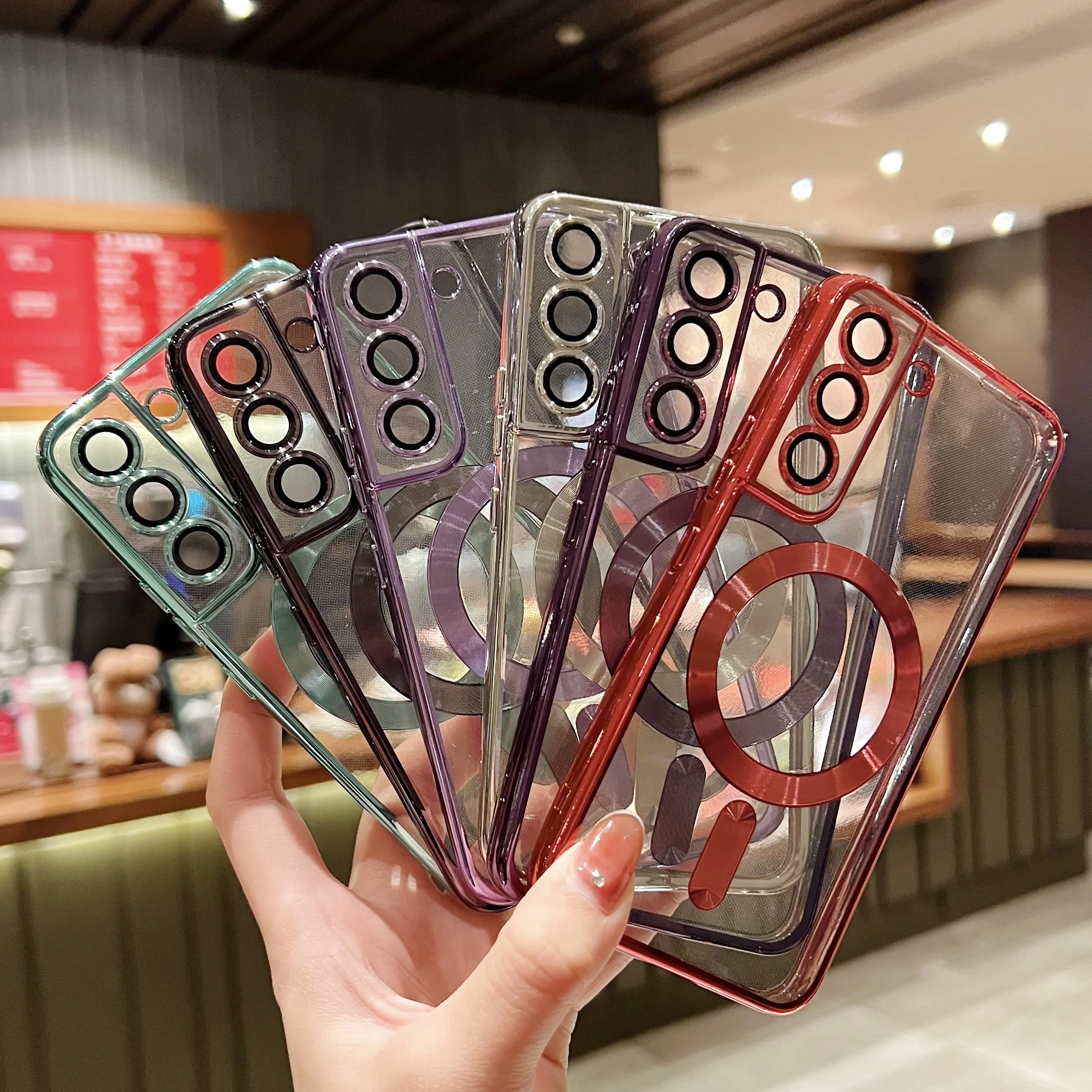 Magnetic Wireless Charge Case Luxury Plating Clear Magnetic for Magsafe Wireless Charge Case for Samsung Galaxy S20 S21 S22 S23 S24 Ultra Plus Silicone Cover