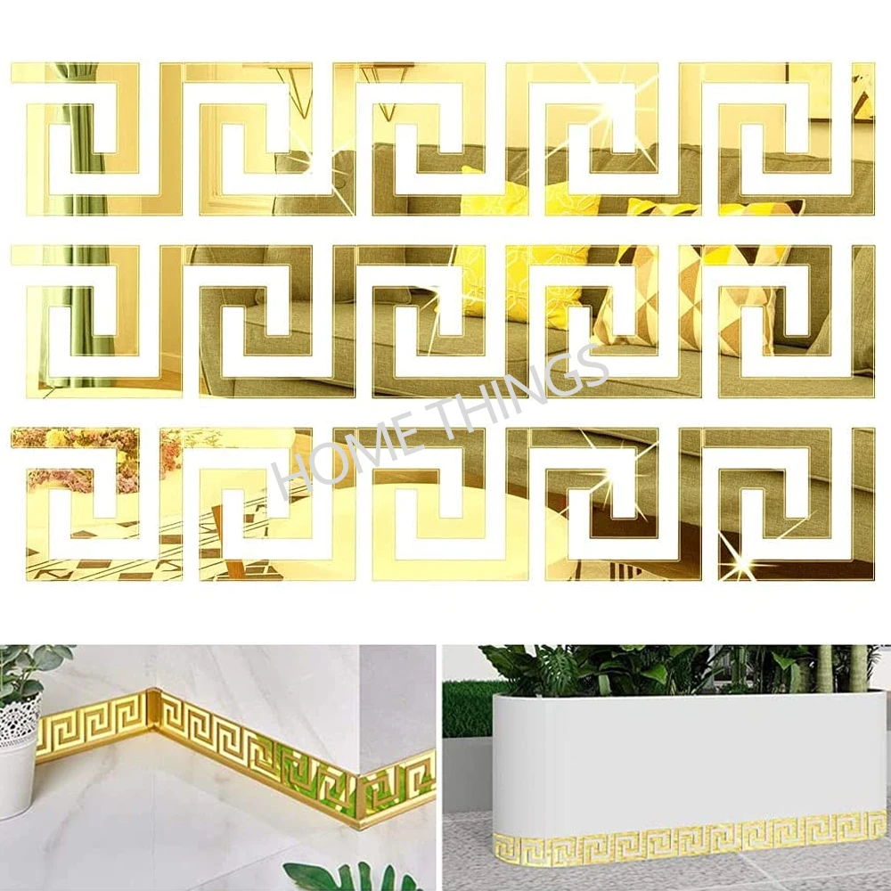 10pcs acrylic self adhesive wall decor sticker mirror for bedroom edge strip corner line building border home office decor wall sticker