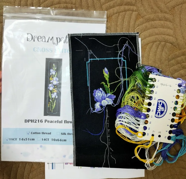 Cross Stitch Kit Lovely flower aida fabric 18ct 14ct 11ct black canvas cotton thread for adults