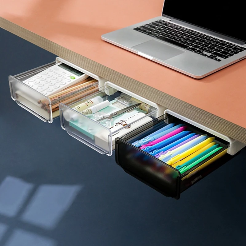 Self Stick Pencil Tray Under Desk Drawer Organizer Table Sundries Storage Box Self-adhesive Hidden Office Stationery Organizers