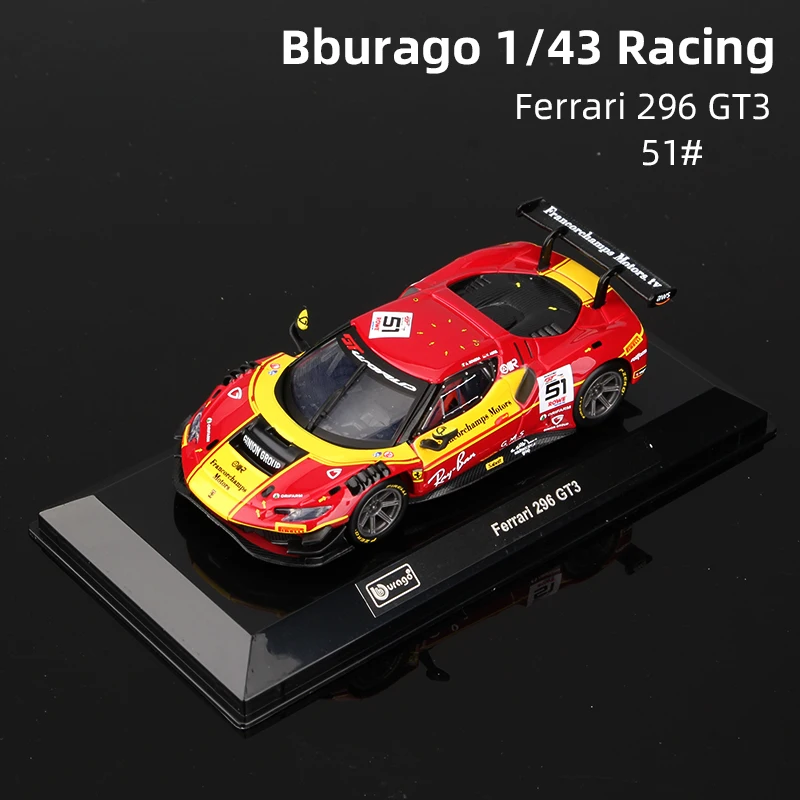 부라고 1:43 페라리 296 GT3 51    합금 레이싱카 모델 다이캐스트 자동차 ..